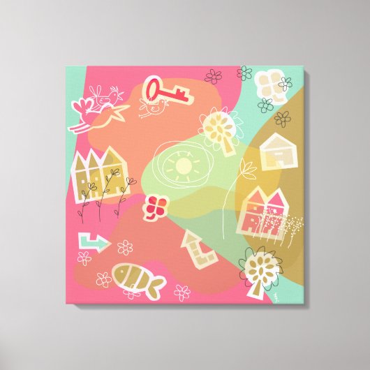 canvas stad roze afdruk (Voorkant)