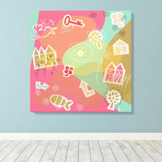 canvas stad roze afdruk (Insitu (Houten vloer))