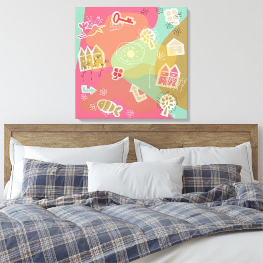 canvas stad roze afdruk (Insitu (Slaapkamer))