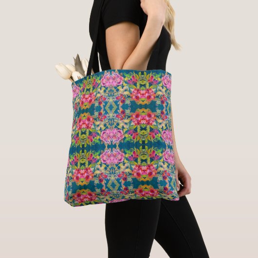Canvas tas (ao) - Kaleidoscoop van bloemen (Dichtbij)