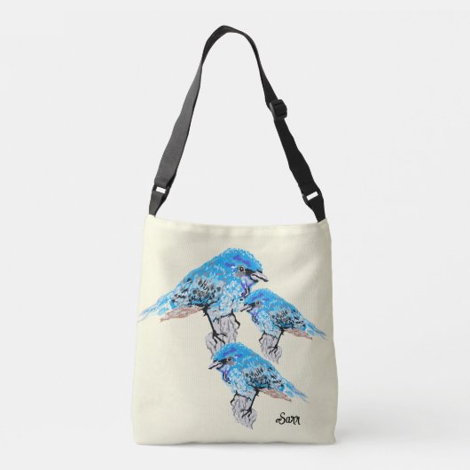 Canvas tas: Blauwe Vogels Crossbody Tas (Achterkant)