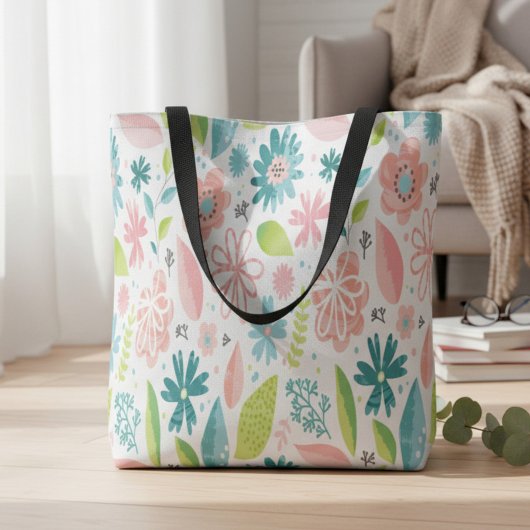 Canvas tas Blauwgroen en roze