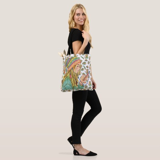 Canvas tas Boho Pet Girl (Op model)