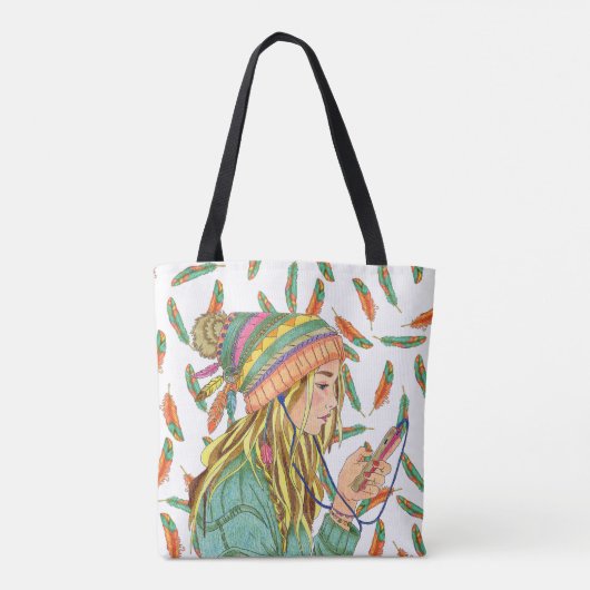 Canvas tas Boho Pet Meisje Veer (Achterkant)