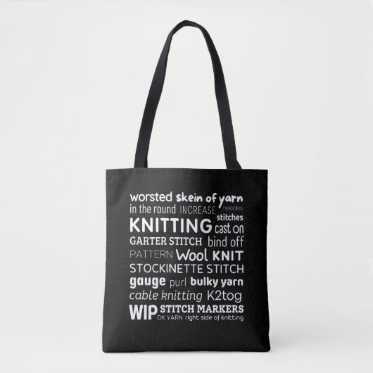 Canvas tas breien | Knitter's Word Collage (Voorkant)