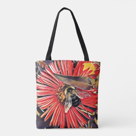 Canvas tas Bumblebee op Zinnia Flower (Achterkant)