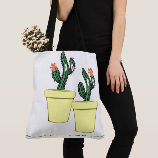 Canvas tas Cactus Yellow Pots Floral (Dichtbij)