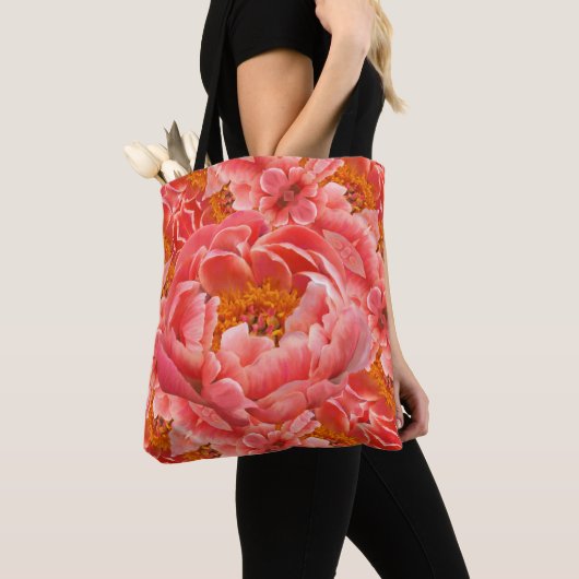 canvas tas Coral Peonies (Dichtbij)
