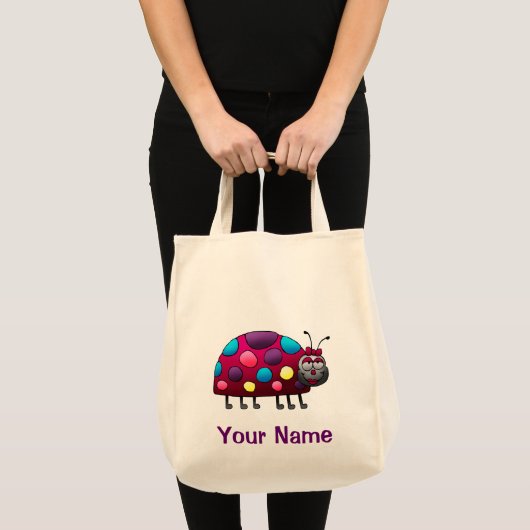 Canvas tas, Cute Ladybug Cartoon, de Jouw naam van Tote Bag (Voorkant (product))