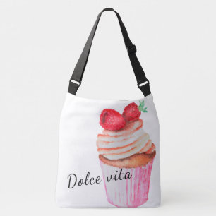Canvas tas Dolce vita met raspbertenscakelvormig o