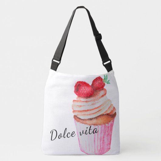 Canvas tas Dolce vita met raspbertenscakelvormig o (Voorkant)