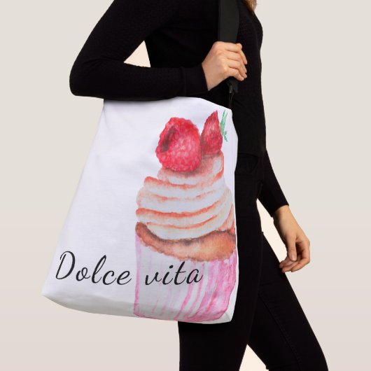Canvas tas Dolce vita met raspbertenscakelvormig o (Dichtbij)