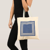 Canvas tas, donkerblauw, witte pooldots en cheques tote bag (Voorkant (product))