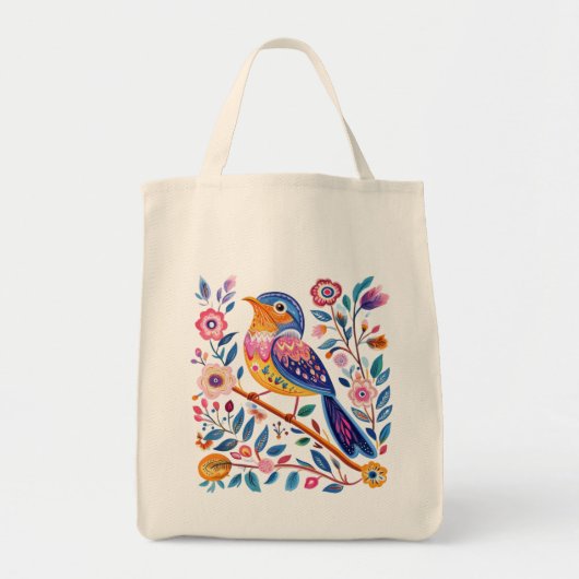 Canvas tas, etnische vogel en bloemen ontwerp tote bag (Voorkant)