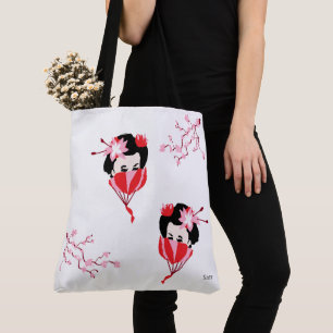 CANVAS TAS: GEISHA GIRL CHERRY BLOSSOMS TOTE BAG