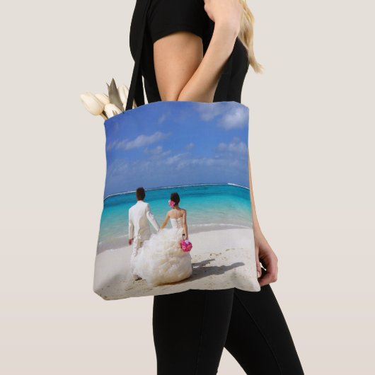 Canvas tas Gift Bag Bruid Groom Beach Wedding (Dichtbij)
