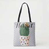 Canvas tas Gingham met  Cactus pot (Voorkant)