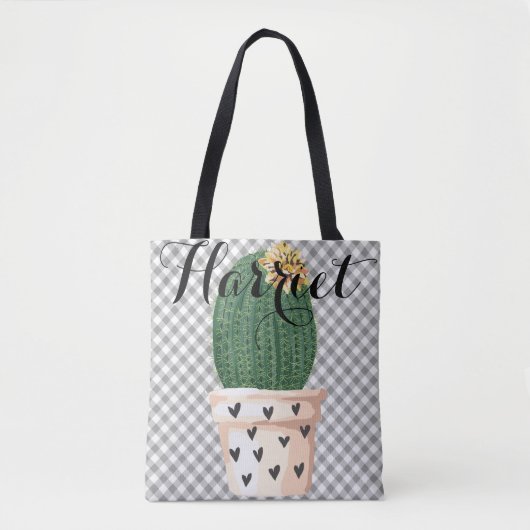 Canvas tas Gingham met  Cactus pot (Voorkant)