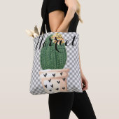 Canvas tas Gingham met  Cactus pot (Dichtbij)