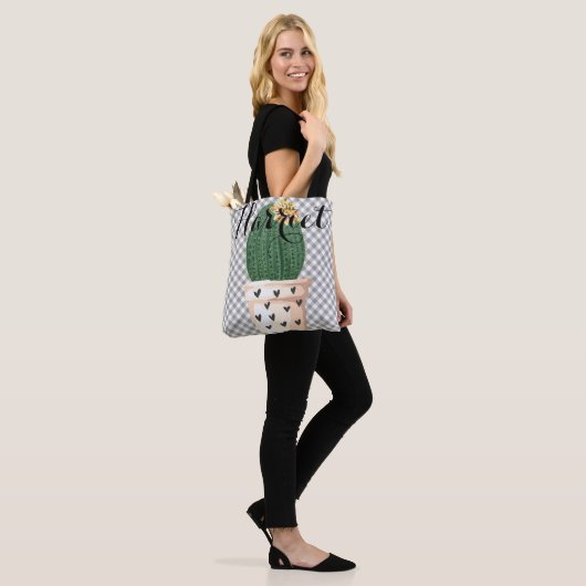 Canvas tas Gingham met  Cactus pot (Op model)
