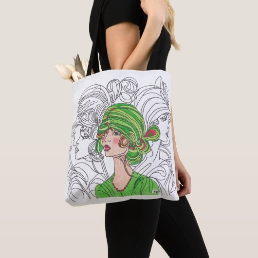 Canvas tas Green Flapper Girl (Dichtbij)