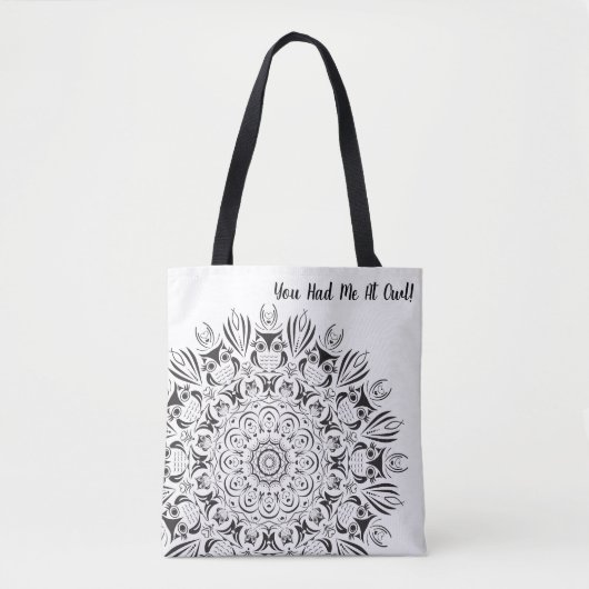 Canvas tas herbruikbaar voor zwarte en witte uil (Voorkant)