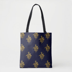 Canvas tas in donkerblauw en goudkleur