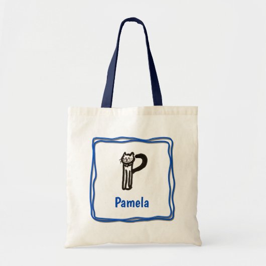 Canvas tas - Kat letter P met naam in Lijst (Voorkant)