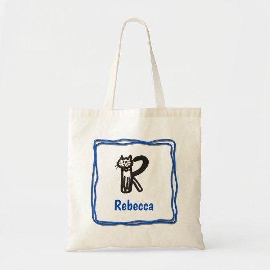Canvas tas - Kat letter R met naam in Lijst (Voorkant)