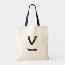 Canvas tas - Kat letter V met naam