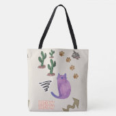 Canvas tas Kat Vis Cactus Paws Meow (Voorkant)