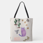 Canvas tas Kat Vis Cactus Paws Meow (Achterkant)