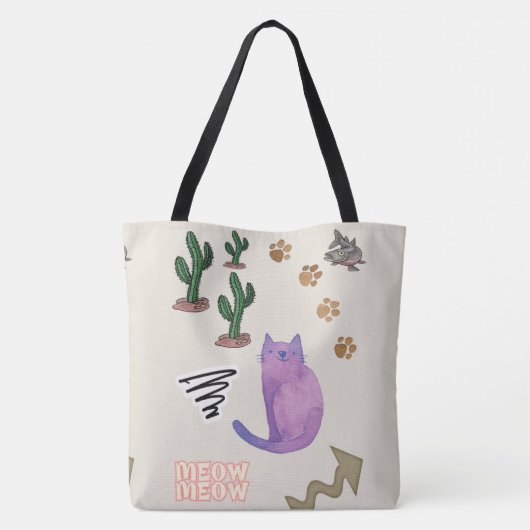 Canvas tas Kat Vis Cactus Paws Meow (Achterkant)
