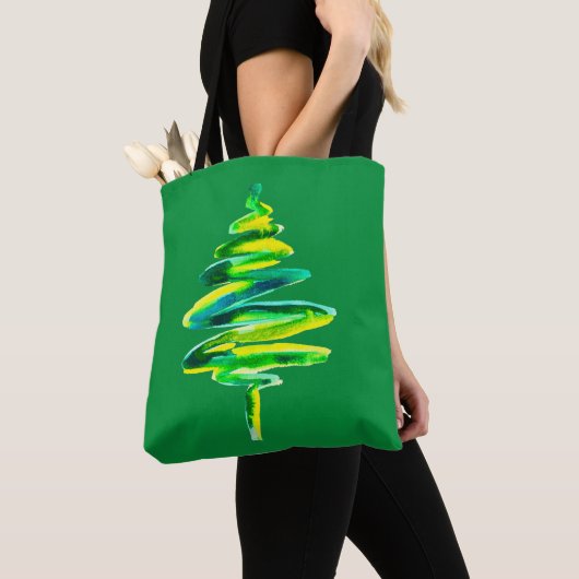 Canvas tas kerstbomen met waterverf  (Dichtbij)