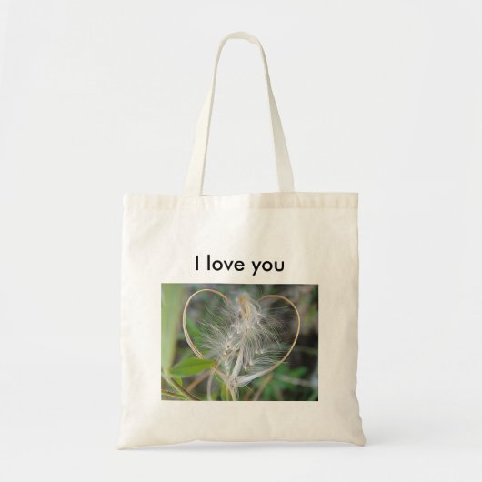 Canvas tas lightbeige plant hart, tekst: "Ik hou v (Voorkant)