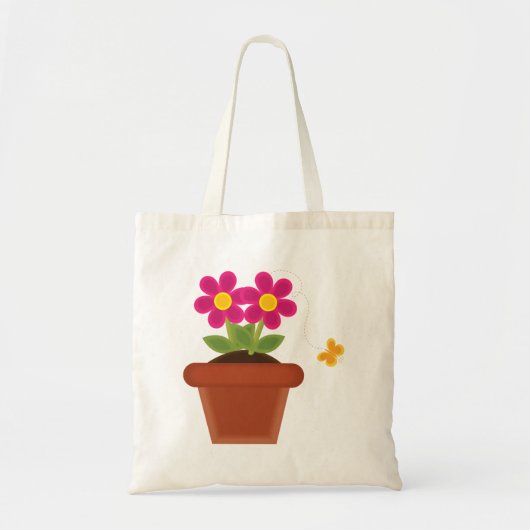 Canvas tas met aangetaste bloem en vlinder (Voorkant)