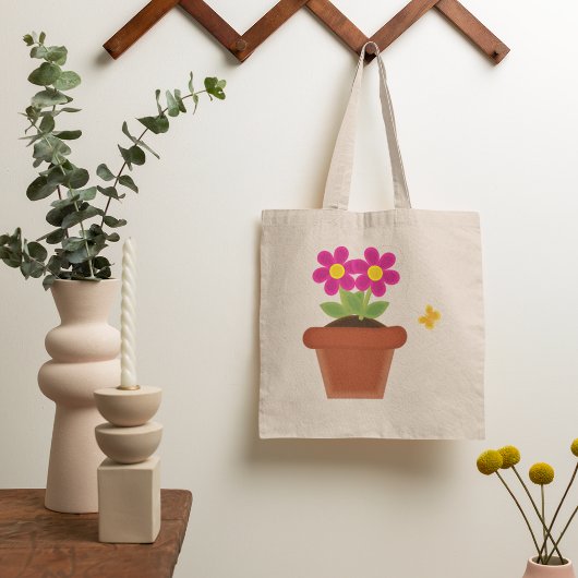 Canvas tas met aangetaste bloem en vlinder