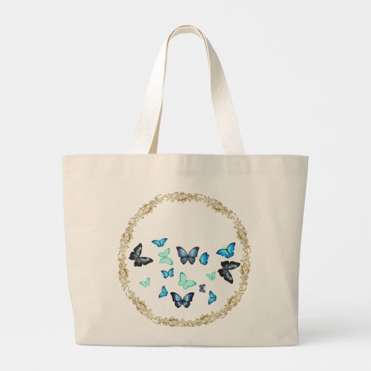 Canvas tas met blauw Butterflies & Floral design (Achterkant)