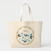 Canvas tas met blauw Butterflies & Floral design (Voorkant)