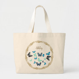 Canvas tas met blauw Butterflies & Floral design