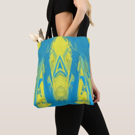 Canvas tas met blauw en gele masker (Dichtbij)