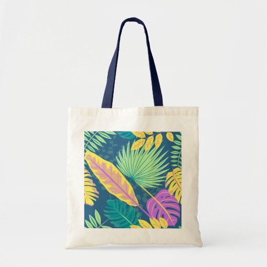 Canvas tas met blauwe kleurenhandvatten. (Voorkant)