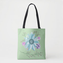 Canvas tas met blauwgroen bloem en wijnstok op lic