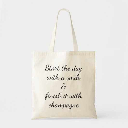 Canvas tas met champagne Happy Quote beginnen met  (Voorkant)