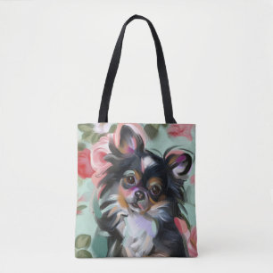 Canvas tas met Chihuahua art   bloem
