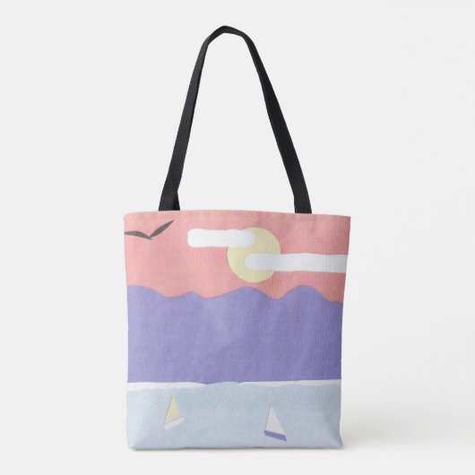 Canvas tas met een berg / oceaan scene (Achterkant)