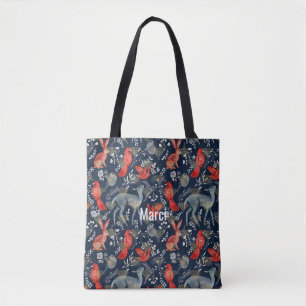Canvas tas met een Folk Art Design in Donkerblauw