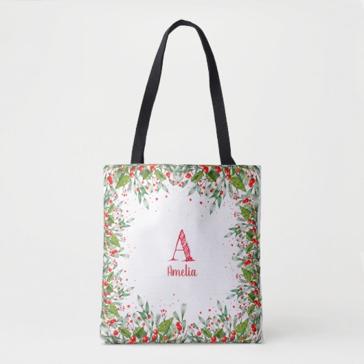 Canvas tas met een rode kerstelegante (Voorkant)