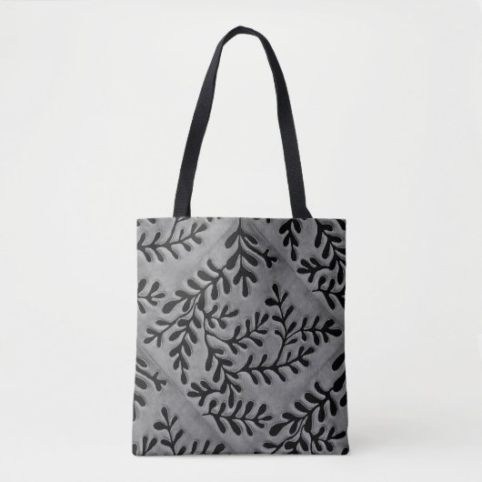 Canvas tas met grijs en zwart gebladerte print (Voorkant)
