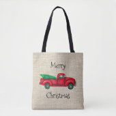  Canvas tas met kerstbomen rond de Rode Vrachtwage (Voorkant)